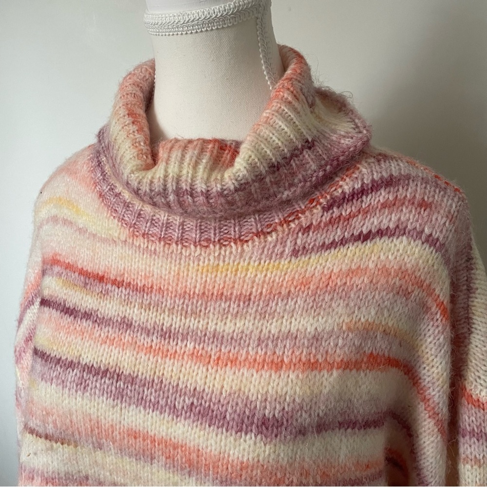Vintage Y2K Mexx Pink Turtleneck Sweater Stripe Colorful Size Extra Large - Picture 3 of 7